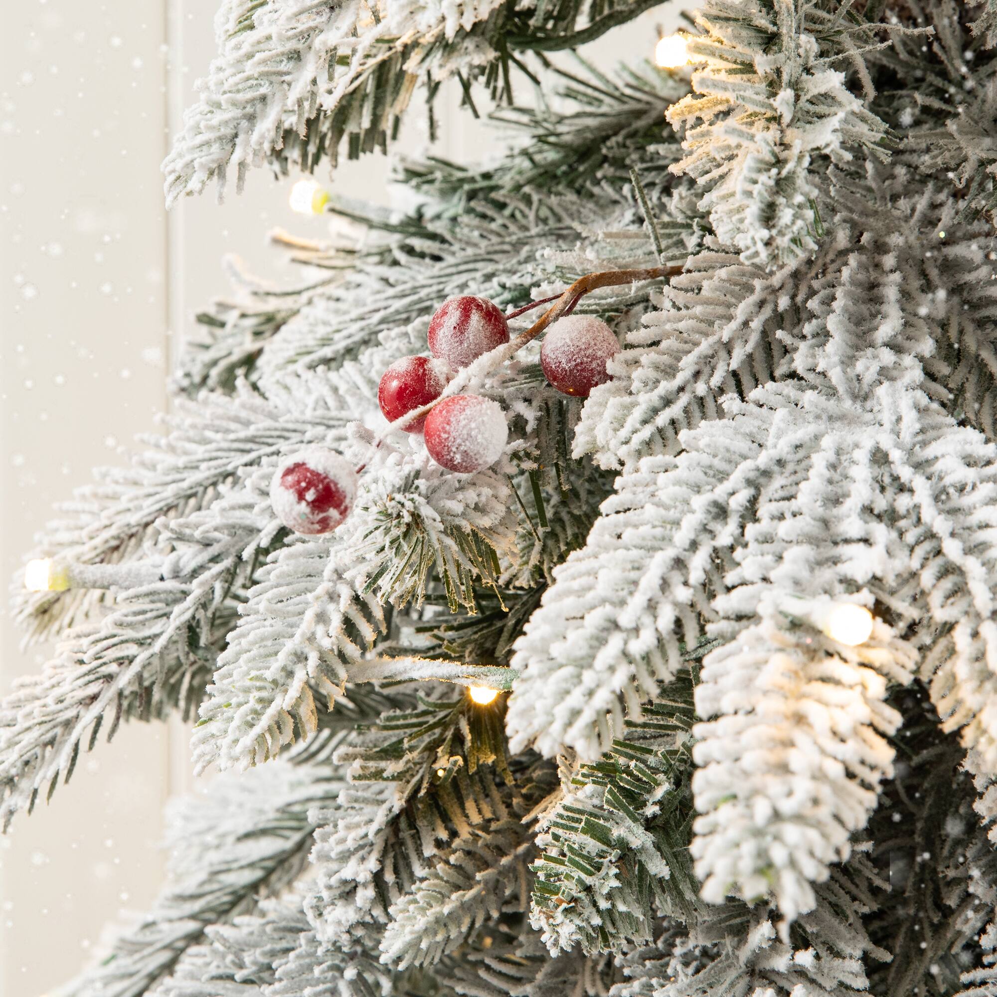 4ft. Pre-Lit Flocked Red Berry Fir Artificial Christmas Porch Tree in Urn, White Lights